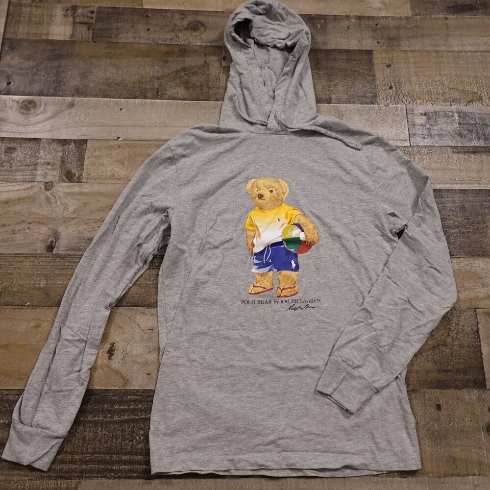 Polo bear hoodie sweatshirt men's small‎ gray summer